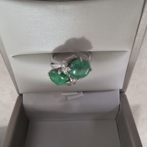 Elegant Platinum and Two Jade Stones Ring